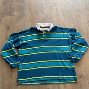 Chubbies Men's Rugby Shirt Size XXL Long Sleeve Cotton Green Stripe Preppy